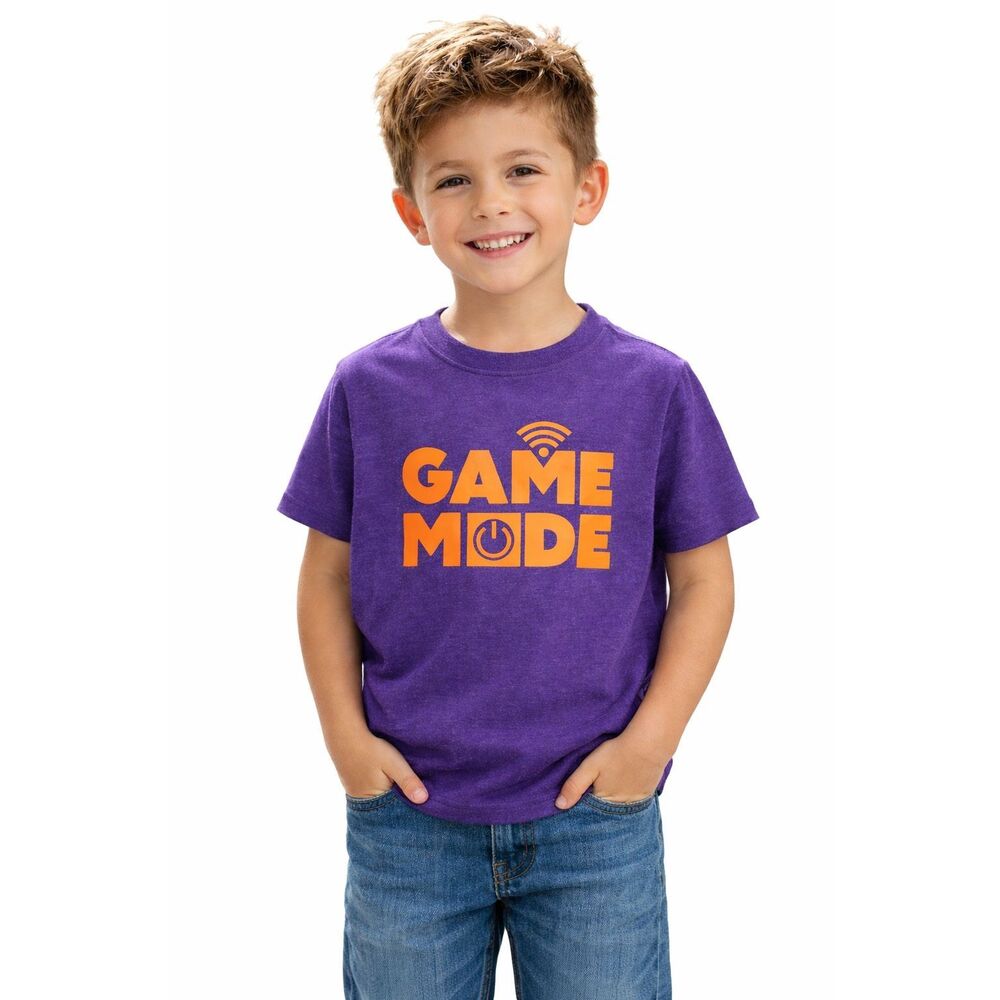 Cat & Jack Boys Game Mode Graphic Tee Purple Orange Short Sleeve Shirt S 6/7